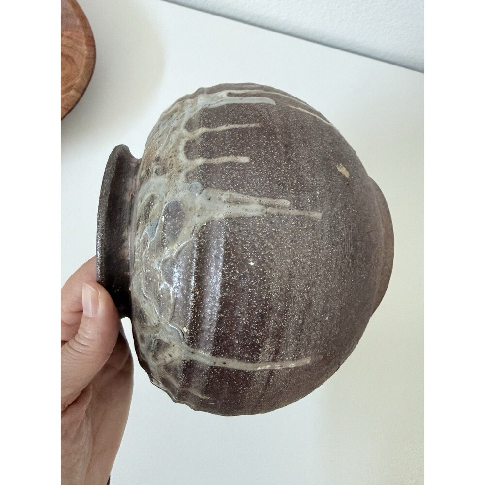 Vintage Signed SMART Studio Pottery Vase Heavy Stoneware Iridescent Oil Spot - Picture 5 of 8